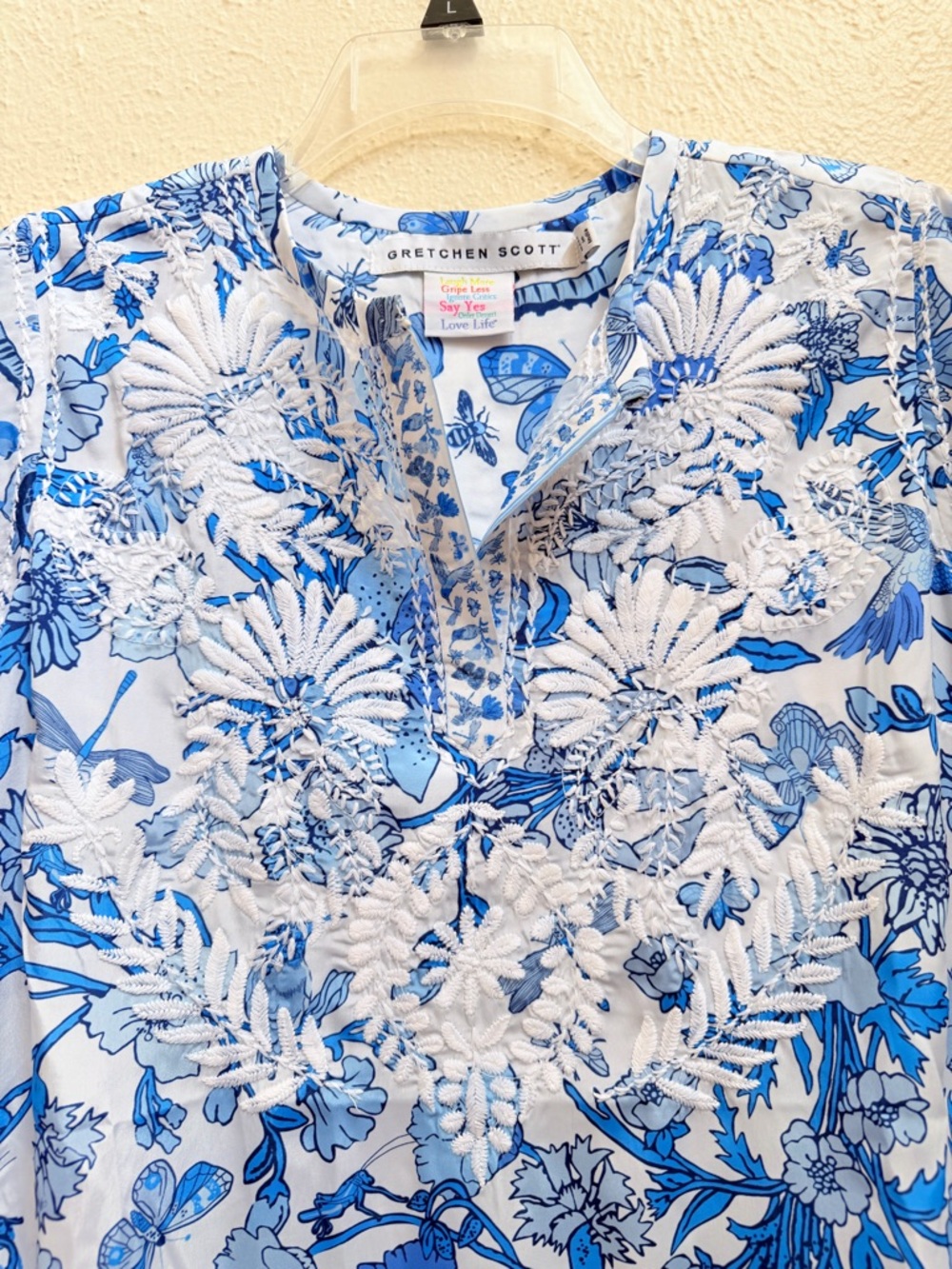 Gretchen Scott blue white hummingbird tunic blouse - Picture 7 of 11
